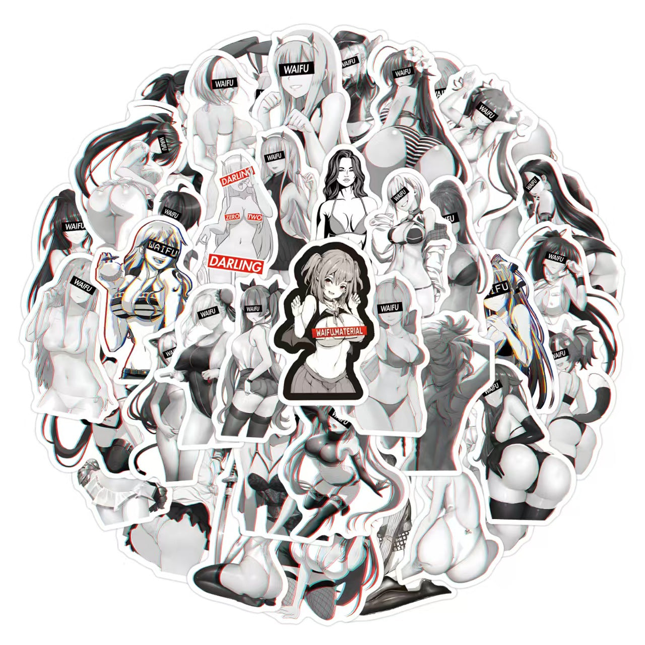 50 Pcs Wafiu Black & White Stickers 103140